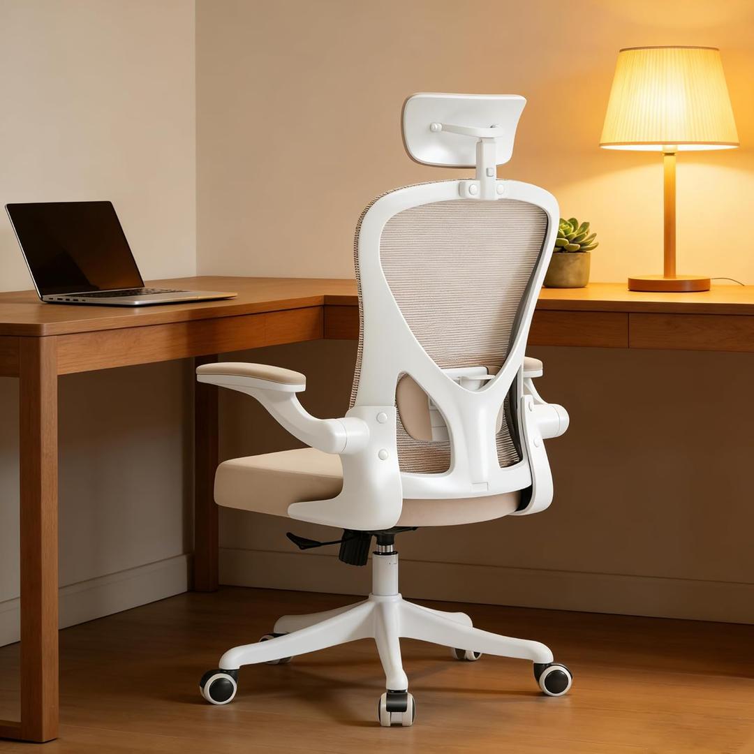 Ergonomic Office Chair with Adjustable Lumbar Support & Flip-Up Armrests - High Back Computer Desk Chair with Thickened Seat Cushion, Rolling Wheels for Home/Office Study Work
