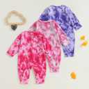 Infant Baby Boys Girls 3 Pack Footless Rompers Long Sleeve Tie Dye Zip-up Jumpsuit Fall Clothes 3pcs Outfit Set (Pink, 0-3 Months)