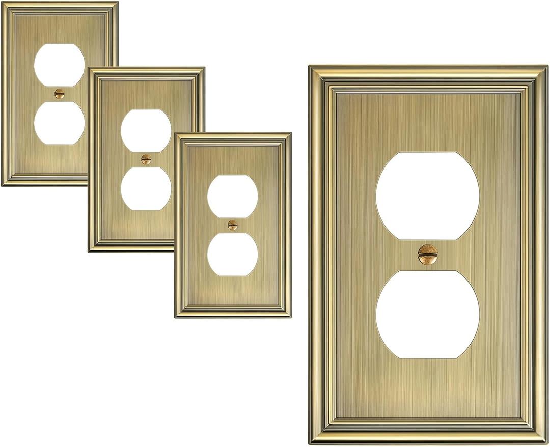 TREEWELL 4-Pack Duplex Outlet Covers, Decorative Wall Plates for Electrical Outlets, Antique Brass Switch Plates and Outlet Covers, Durable Zinc Alloy Receptacle Cover, Corrosion Resistant
