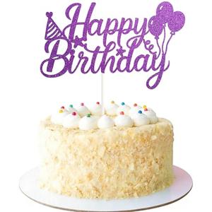 1 PC Happy Birthday Cake Topper Purple Glitter Happy Birthday Cake Pick for Celebrating Birthday Party Decor Purple Party Supplies Birthday Cupcake Toppers for Girls Boys