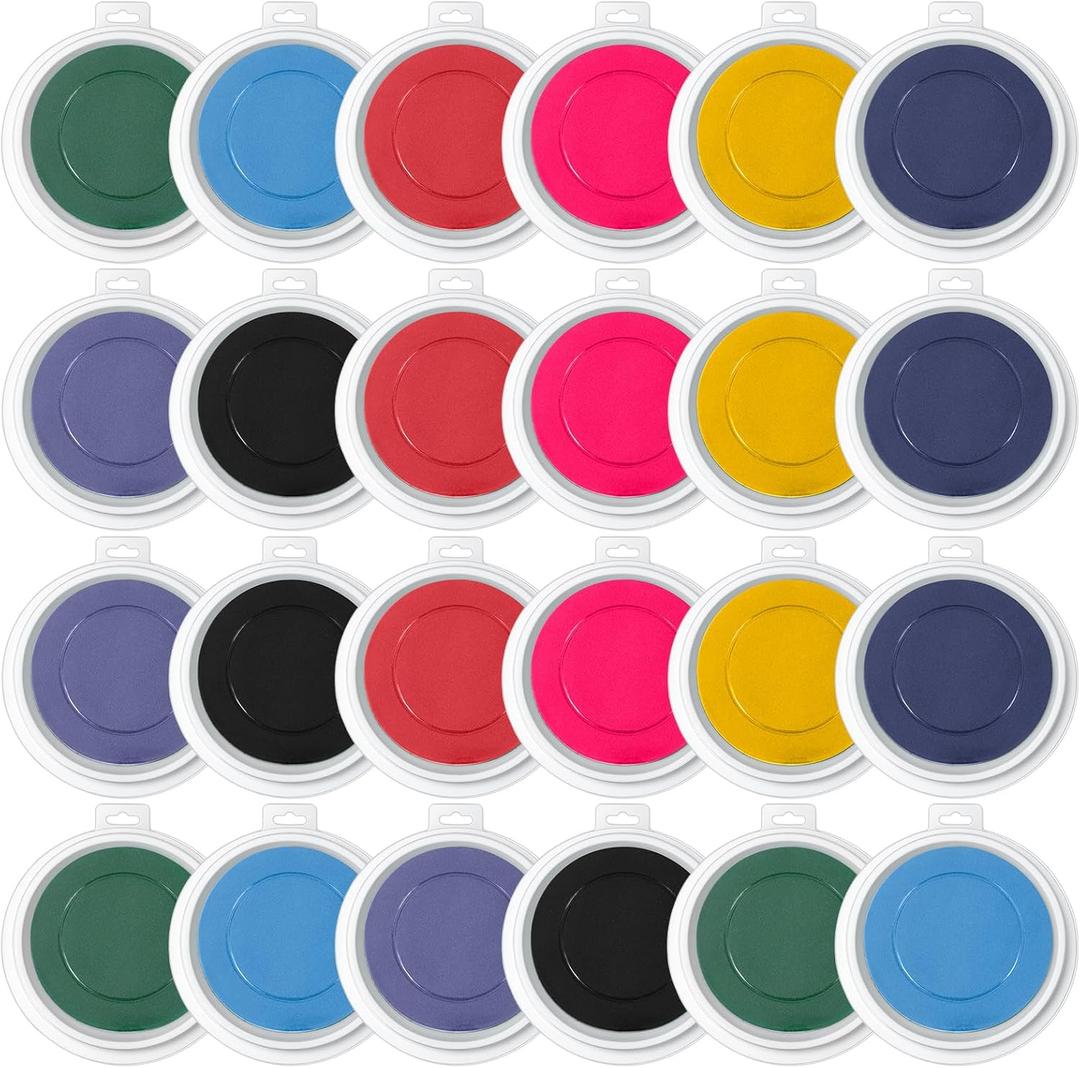 24 Pack Round Craft Ink Pad 7 Inches Rainbow Fingerprint Ink Pad Washable Painting Inks Pads Color Stamps Partner for DIY Wood Fabric, Projects, Rubber Stamps