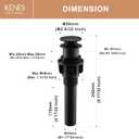 KENES Bathroom Vessel Sink Pop Up Drain Without Overflow Assembly, Lavatory Vanity Sink Drain Stopper, Anti-Clogging Drain Strainer, Matte Black, KE-P300A-2