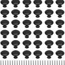 36 Pack Round Cabinet Knobs 1.05 Inch Drawer Pulls with Screws for Kitchen Cabinet Knobs Dresser and Door Handles Knob, Black