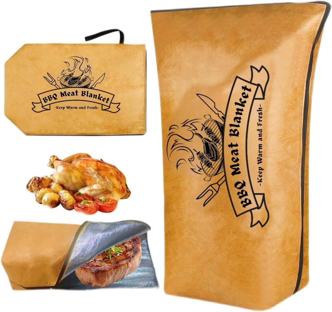 BBQ Blanket for Resting Meat, BBQ Brisket Blanket Meat Resting Blanket for Smoking, Reusable Smoker Grilling Meat Insulated Resting Bag with Wide Mouth for Large Brisket/Beef (Regular 21in)