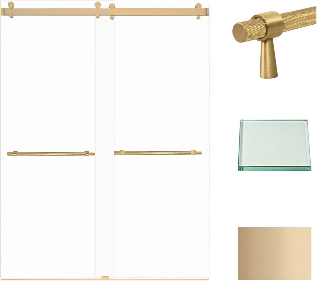 Transolid BYPT608010C-BK-CB Brooklyn 58-60 in. W x 80 in. H Frameless Bypass Shower Door in Champagne Bronze Featuring Exclusive TrueMotion Technology with Clear Glass Glass