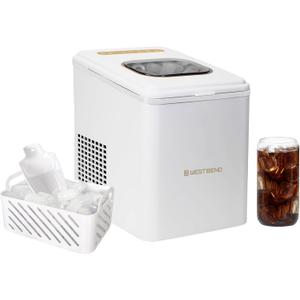 West Bend Timeless Ice Maker Mighty Ice Countertop Design Makes 26 Pounds of Bullet-Shaped Ice Cubes in 24 Hours, Digital Touch Controls and Self Cleaning Function, Includes Scoop, White/Gold