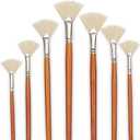 DUGATO Artist Fan Paint Brush Set of 7, White Hog Bristle Natural Hair Anti-Shedding Brush Tips, Long Wooden Handle for Comfortable Holding, Great for Acrylic Oil Painting