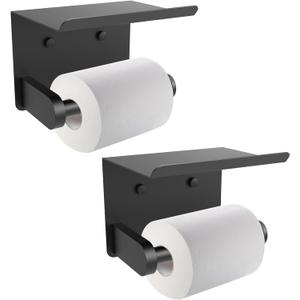 SetSail Toilet Paper Holder with Shelf Adhesive or Screw-in Bathroom Toilet Paper Roll Holders Wall Mount Matte Black Tissue Holder for Bathroom Hardware Accessories, 2 Packs