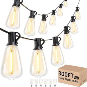 Svater Outdoor String Lights 300 FT, LED Patio Lights Outside with 156 Shatterproof G40 Bulbs, Dimmable Hanging Globe Lighting for Bistro Backyard Cafe Market Porch