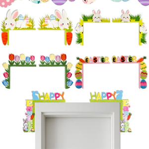 10Pcs Easter Door Toppers Decor, Felt Bunny Top Door Frame Corner Sign Decorations, Colorful Spring Easter Ornament Decoration for Home Party Door Window Decor