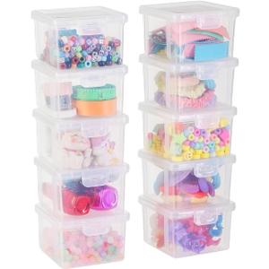 10-Pack Small Plastic Containers with Lids, Clear Stackable Storage Boxes & Bins Organizer for Bead Organizer, Craft Storage, Stickers, Jewelry & Small Items  Square Small