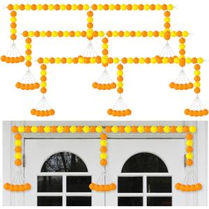 Giegxin 3 Pcs Marigold Garland for Diwali Decoration 4.92 feet Long Strand Artificial Marigold Flowers for Diwali Pooja Indian Home Wedding Dia De Los Muertos Day of The Dead (Orange Yellow)