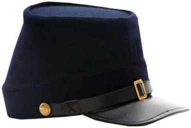 SZCO Supplies Civil War Kepi Hat  Blue Wool Replica with Leather Bill, Large (22 5/8"23")  Historical Costume Hat for Reenactments, Educational Displays, and Cosplay