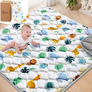Baby Play Mats for Floor, 50x50 Playpen Mat for Babies, Extra Thicker & Soft Floor Crawling Mat, Foldable Non-Slip Playmat Cushioned for Infants Toddlers, Cute Animal Design