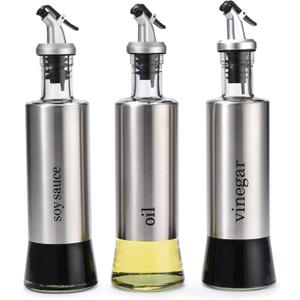 Bruntmor Kitchen Oil Dispenser - Olive Oils Dispenser Spout - Stainless Steel Cooking Oils Container Spout - Glass Oil Decanter, Pourer, Cruet - Kitchen Liquid Dispenser Bottle for Vinegar, Sesame