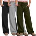 Oakgarden 3 Pack Girls' Wide Leg Sweatpants Drawstring Baggy Pants Teen Casual Loose Athletic Joggers with Pockets 5-14 Years(Black, Army Green, Light Mixed Gray, 13-14 Years)