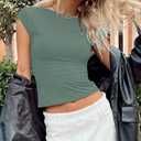Women's Sexy Backless Top Y2K Short Sleeve T Shirts Casual Cute Crop Tops Summer (Green, XS)