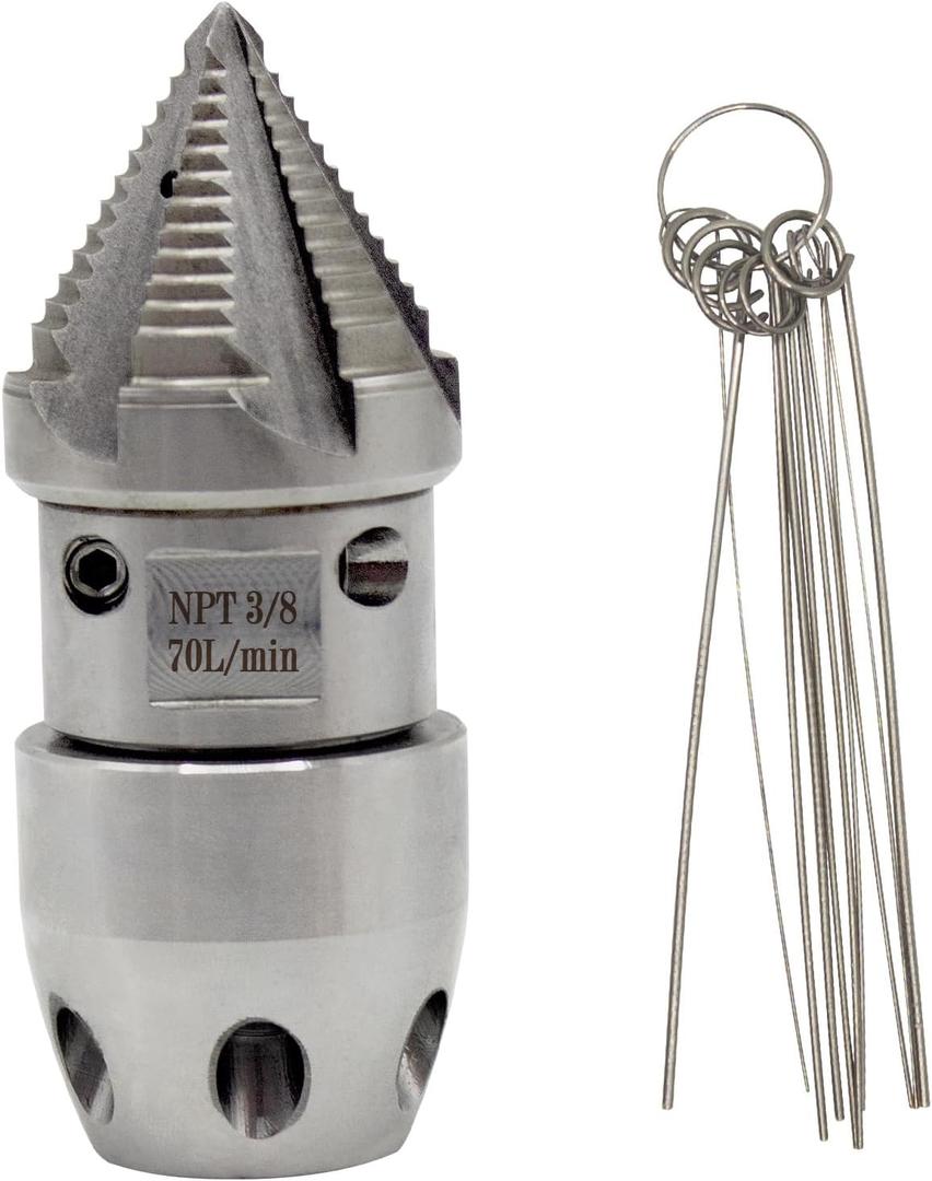 3/8 NPT Sewer Jetter Nozzle - 70L/Min Pressure Washer Compatible, 360 Rotating Stainless Steel Nozzle for Municipal Drain Pipe Cleaning