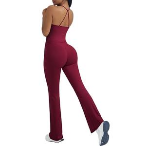 OMKAGI 2 Piece Workout Sets for Women Padded Tank Tops Flare Leggings Pilates Outfits(M,502-Burgundy)