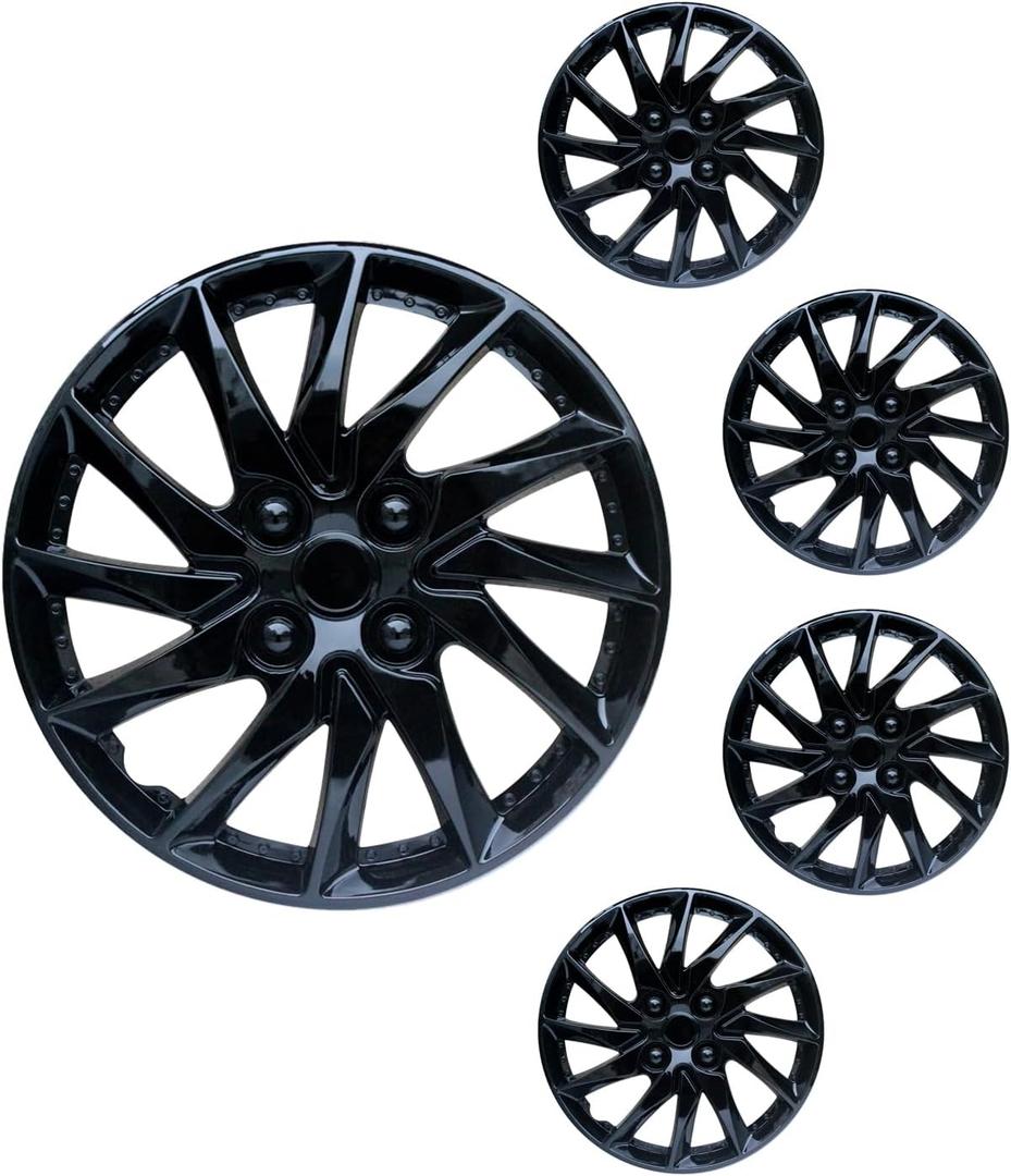 Hubcap Wheel Cover Replacement R15 Hub Caps Universal-Fit Steel Wheel Rim Cover ABS Material Exterior Accessories for Car Truck SUV -Set of 415-inchBlack