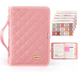 BellaHold Adjustable Bible Cover with 75 Bible Tabs - Bible Cover Case for WomenWaterproof, Washable Quilted Bible CaseReusable Christian Gifts for Women (Pink, L)
