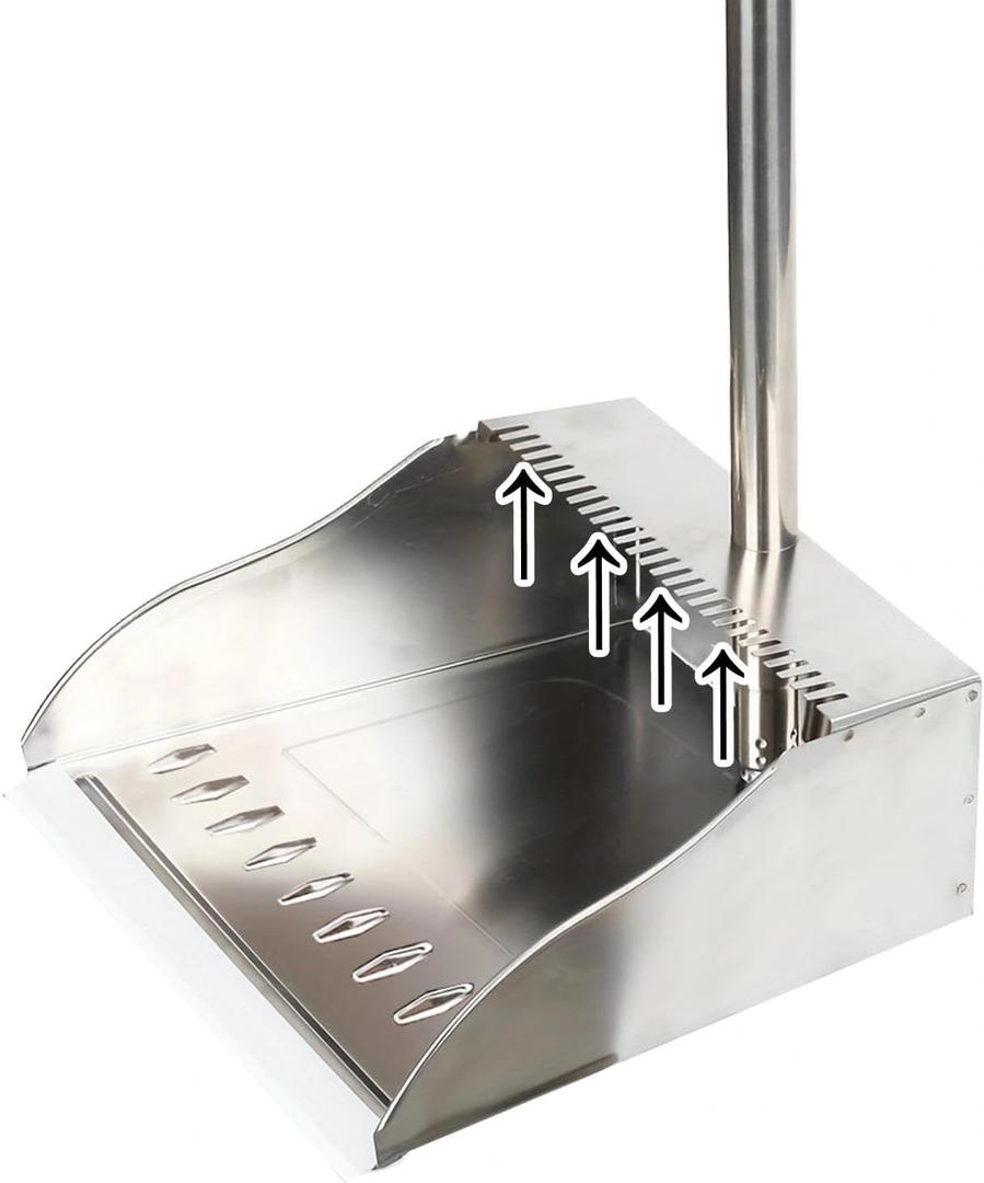 Metal Dustpan Long Handle Stainless Steel Dustpan,Heavy Duty Standing Dust Pan with Teeth, Indoor Outdoor Up for Home Kitchen Lobby Room Office