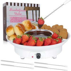Electric Fondue Set with 4 Forks Butter Warmer Set, Chocolate Fondue Kit Melting Pot for Cheese, Chocolate and Tapas, 1 Fondue Bowl and 1 Serving Tray with 3 Section