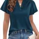 PRETTYGARDEN Women's 2026 Summer Satin Blouses Dressy Casual Ruffle Cap Sleeve V Neck Business Work Cute Tops Spring Outfits (Dark Blue)