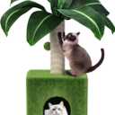 Cat Scratching Post with Condo, Palm Cat Tree Tower Natural Sisal Cat Scratcher Cat Bed Cat Furniture for Kittens and Cats