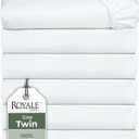 Royale Linens 6 Pack Twin Fitted Sheet Set - Bottom Sheet - Ultra Soft & Breathable - Brushed 1800 Microfiber - Wrinkle & Stain Resistant - Hotel Quality Deep Pocket Stretches Up to 16" (Twin, White)