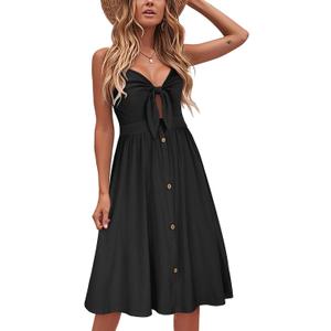 VOTEPRETTY Women's Summer Dresses Spring Sundresses Beach Clothes Outfit Vacation V Neck Casual Tropical Resort Hawaiian (Black, M)