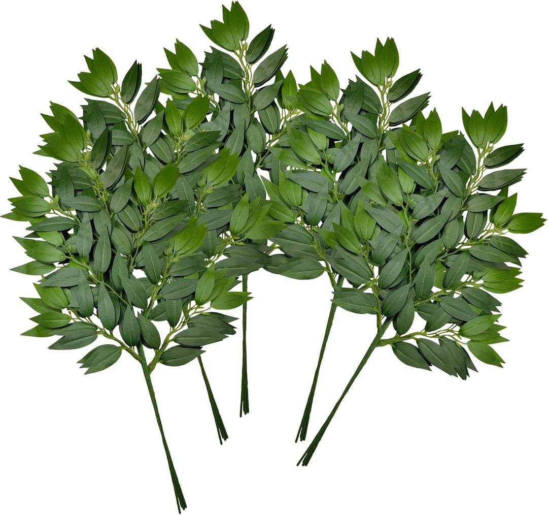 60Pcs Italian Ruscus Greenery Stems Artificial Silk Greenery Leaves for DIY Wedding Arch Bouquet Filler Table Centerpieces Home Indoor Decor (23 inch)