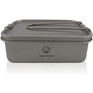 Valtcan Titanium Camping Lunch Bento Box 1200ml with Airtight Lid Seal and Cover Foldable Handle for Heating on Fire Camp Backpacking Container 40 oz Ultralight Weighs 254g