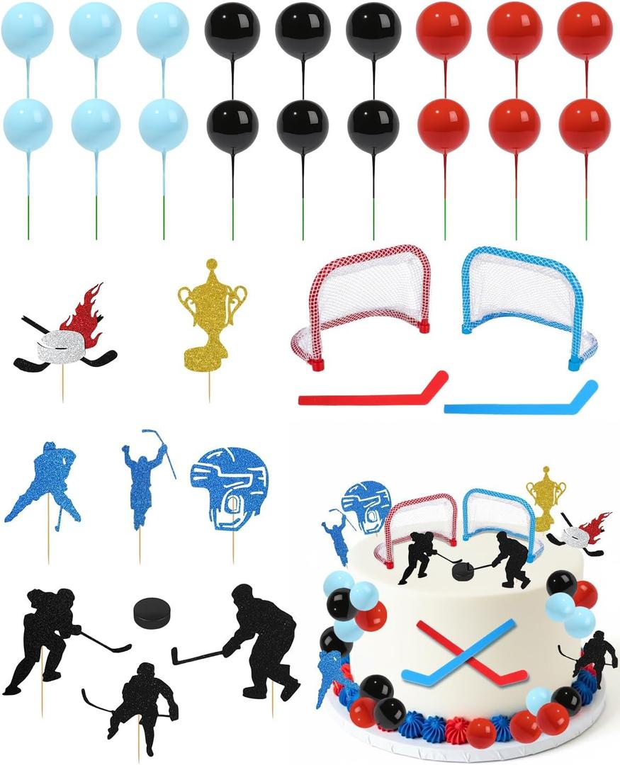 27 Pieces Hockey Cake Toppers Hockey Birthday Decorations Ice Hockey Players Cupcake Picks for Men Women Sports Themed Birthday Party Supplies Decorations Baby Shower