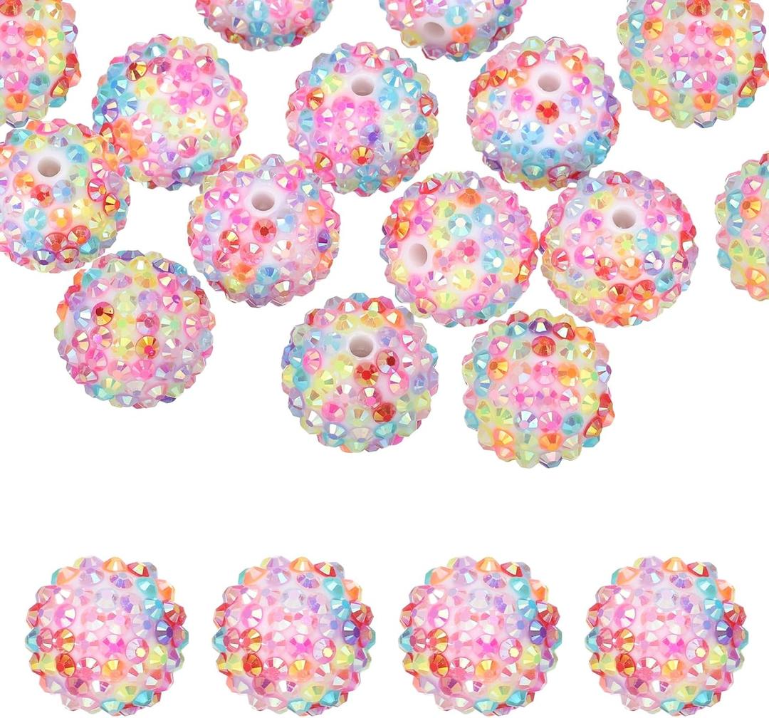 PATIKIL 20mm Resin Rhinestone Beads for Beadable Pen, 20 Pack Ball Disco Sparkly Chunk Round Bubblegum Beads for Beadable Keychain Jewelry Making DIY Craft, Rainbow Color