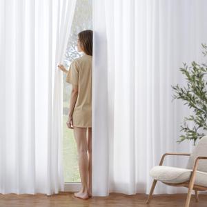 MIULEE White Privacy Sheer Curtains That Let Light in 102 Inches Long Non-See-Through Semi Sheer Curtains Light Filtering Window Drapes for Living Room Bedroom 2 Panels Set
