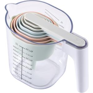 COOK WITH COLOR Measuring Cup Set - 9 PC. Nesting Stackable Liquid Measure Cup, Dry Measuring Cups and Spoons with Funnel and Scraper - Nesting Measuring Cups that Click Together for Easy Storage