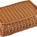 MANCHAP 3 PCS 16 Inch Poly Wicker Bread Baskets, Handmade Rattan Woven Pantry Organizer, Tabletop Food Serving Baskets Rectangle Storage Basket for Home, Restaurant, Hotel, Brown