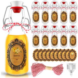 Vanilla Extract Bottles, Flip Top Bottles, 10pcs Stickers, Gift Set (White, 8.5Oz)