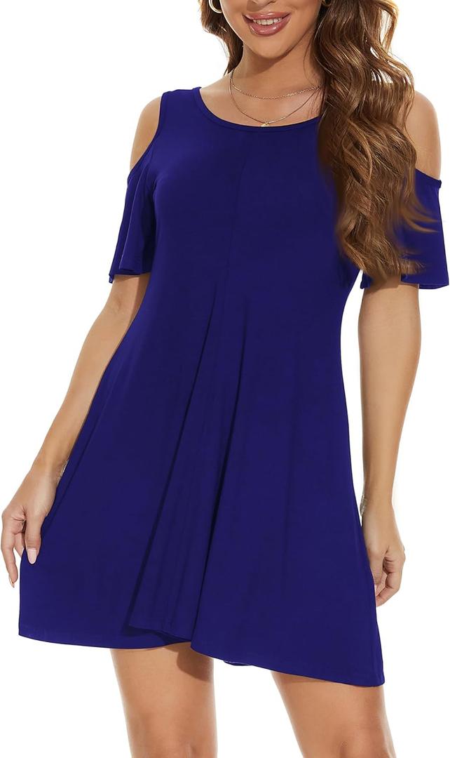 Women's Round Neck and V-Neck Two Ways to Wear Cold Shoulder Sleeveless Tanks Dress Summer Solid Color (X-Large) Women's Round Neck and V-Neck Two Ways to Wear Cold Shoulder Sleeveless Tanks Dress Summer Solid Color (X-Large)
