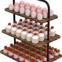 VyGrow Cupcake Stand, 3-Tier Dessert Stand for 52 Cupcakes, Wood & Metal Tower Display Premium Holder Dessert Tree Tower for Christmas Birthday Weddings Party Decor, Serving Tray, Wood Brown