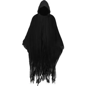 Augisteen Halloween Grim Reaper Costume Medieval Renaissance Hooded Cloak Adult Scary Black Robe Wizard Cape for Unisex Cosplay Props Supplies(Black)