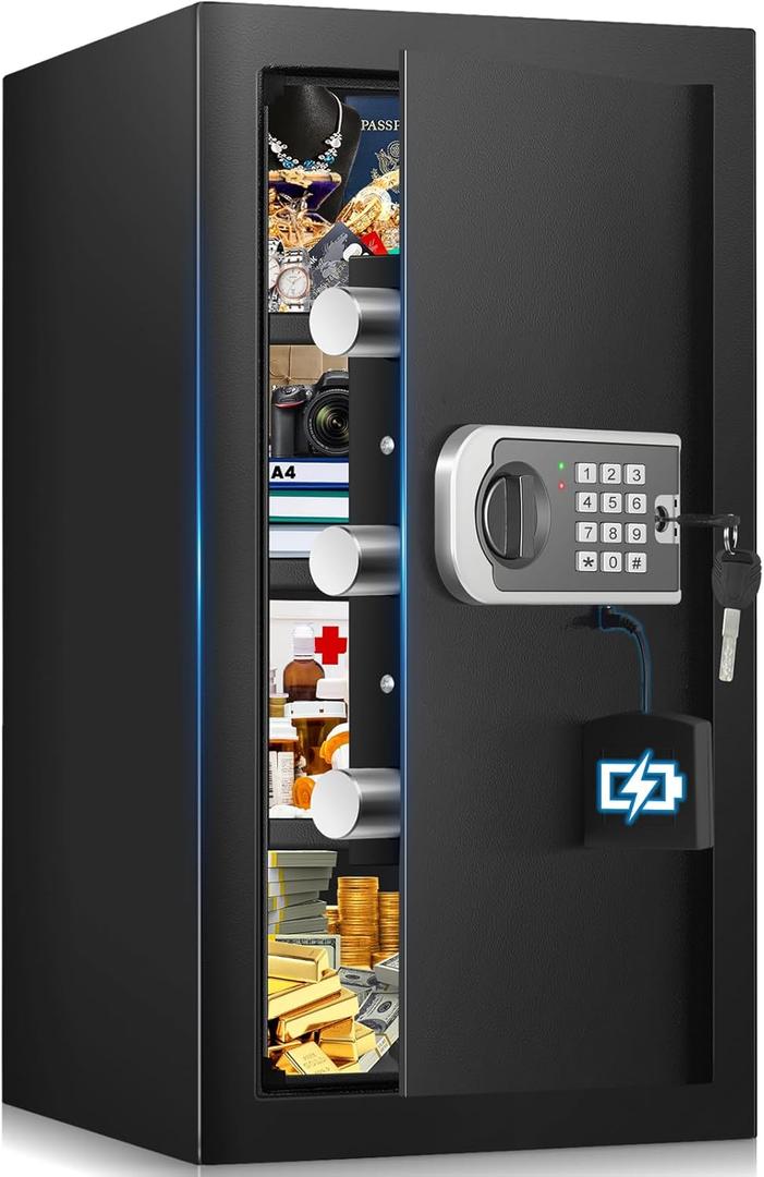 4.3 Cuft Large Fireproof Safe for Home, Safe Box Fireproof Waterproof, Anti-theft Digital Home Safes with Programmable Keypad Keys, Smart Alert, Mute Mode, Fire proof safe for Money Jewelry