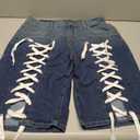 Women's Rhinestone Denim Shorts Casual Stretchy High Waisted Bermuda Jean Shorts with Belt Y2K Streetwear (Blue, M)