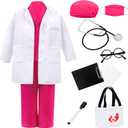 Doctor Costume for Kids Lab Coat & Scrubs Set with Accessories for Play & Dress-Up Age 3-12 (3-4T/110, Rose)