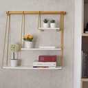 Gold Floating Shelf for Wall Shelf | Floating Shelves White Gold Bedroom Decor Bookshelf- Modern, Aesthetic, Hanging, Mounted, Tier, Book, Storage, Nursery, Bathroom, Display (Gold and White) 