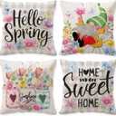 Spring Pillow Covers 16x16, Home Sweet Home Outdoor Throw Pillowcase, Farmhouse Floral Home Decor Square Cushion Covers for Sofa Bed Couch Set of 4