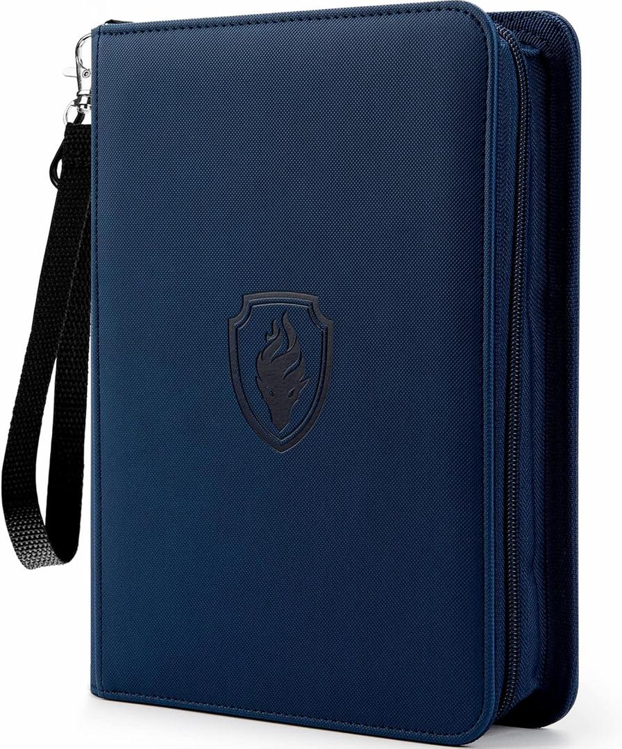 Premium Zip Trading Card Binder, 320 Card, Portable PU Collection Album, MTG & TCG Game Card Folder, Navy Blue (4 Pocket - 10.2" x 7.5")