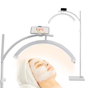 Lash Light for Eyelash Tech,LED Lash Floor Lamp Half Moon Light for Lashes Esthetician Lamp with Phone Holder Portable Button Adjustment Lamp for Beauty, Eyebrows, LAMP NR White