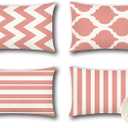 OTOSTAR Set of 4 Waterproof Throw Pillow Covers 12x20 Inch Farmhouse Geometric Square Pillow Cases for Couch Patio Furniture Balcony Garden Outdoor DecorationGeometry70-Pink